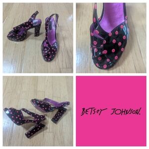 Y2K Betsey Johnson Gilly Black Pink Dots Platform Heels Sandals 5.5